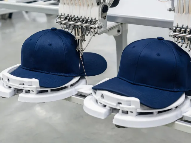 Structured cap embroidery workflow